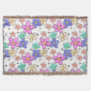 Couverture fleurs arc-en-ciel colorées lumineuses abeilles bo