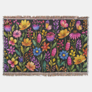 Couverture Fleurs Colorées et Vibrantes sur Fond Noir
