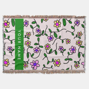 Couverture Fleurs Colorées, Fond Rose, Vert