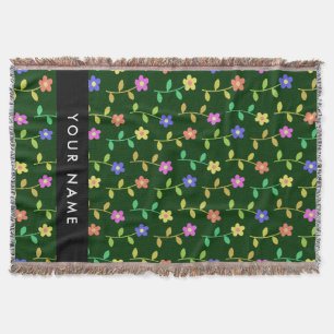 Couverture Fleurs Colorées, Fond Vert, Noir