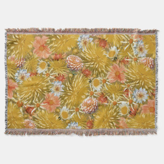 Couverture Fleurs dahlia dorées, design vintage fleuri.