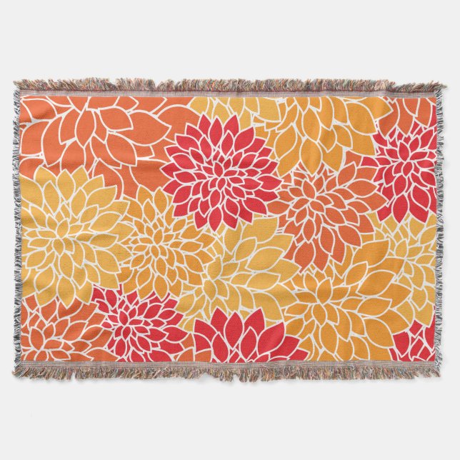 Couverture Fleurs Dahlia, Motif De Fleurs, Dahlia Orange (Devant)
