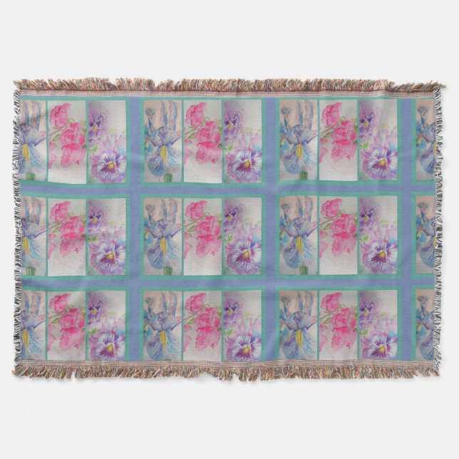 Couverture Fleurs d'amour Aquarelle Bleu Moderne Jeu tapis (Devant)