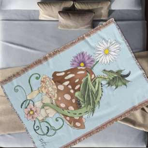 Couverture Fleurs de Champignon Dragon Fantastique Vert Capri