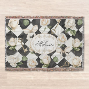 Couverture Fleurs de rose vintage en diamant noir et blanc Mo