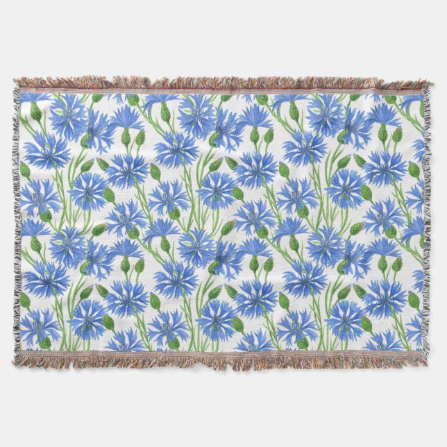 Couverture Fleurs d'eau bleu, fleurs sauvages sur blanc (Devant)