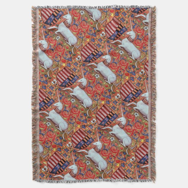 COUVERTURE FLEURS D'IMAGINAIRES UNICORNES ET MÉDIÉVAUX, MOTIF (devant Vertical)