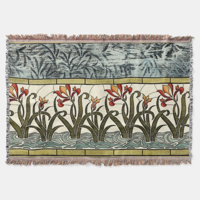 Couverture Fleurs en verre tendu avec bordure en tan (Devant)