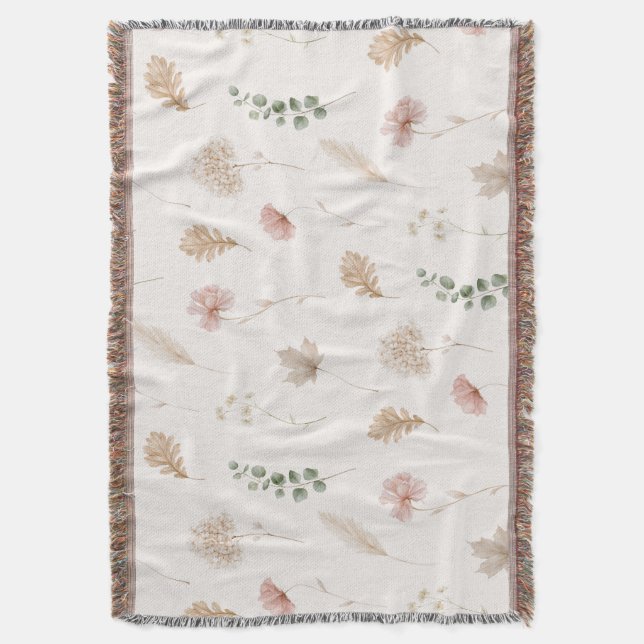 Couverture Fleurs Feuilles Crème Rose  (devant Vertical)