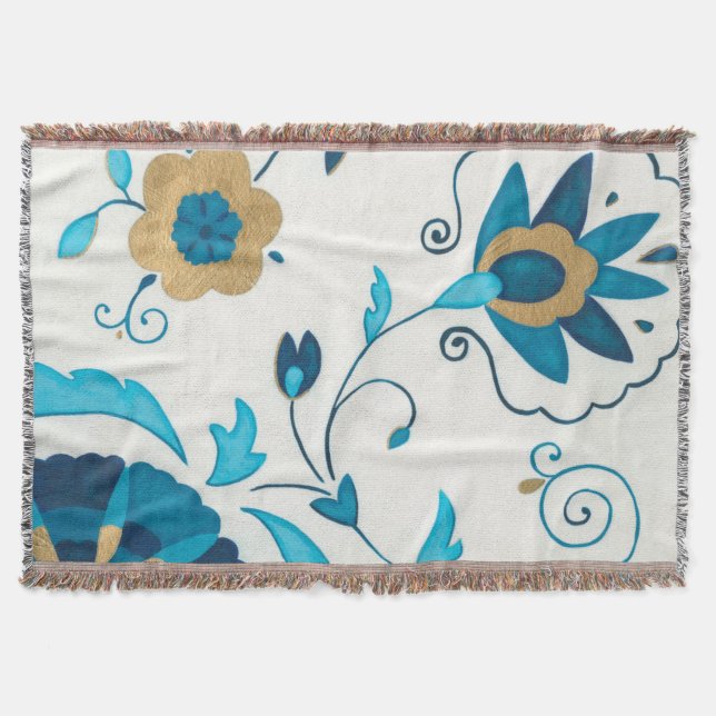 Couverture Fleurs Indigo dorées avec Arrière - plan blanc (Devant)