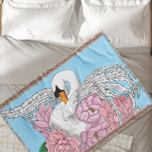 Couverture Fleurs roses cygnes blanches