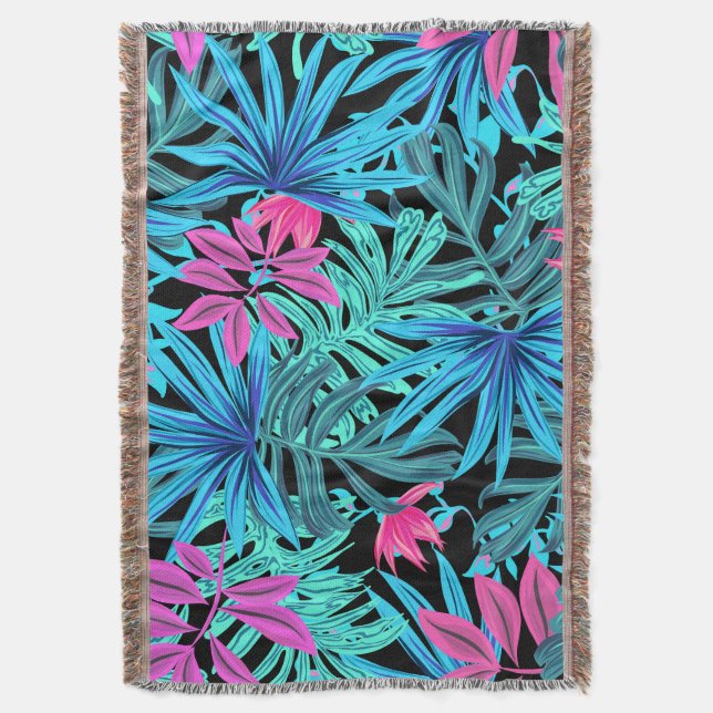 Couverture Fleurs tropicales Couleurs vives Jetez la couvertu (devant Vertical)