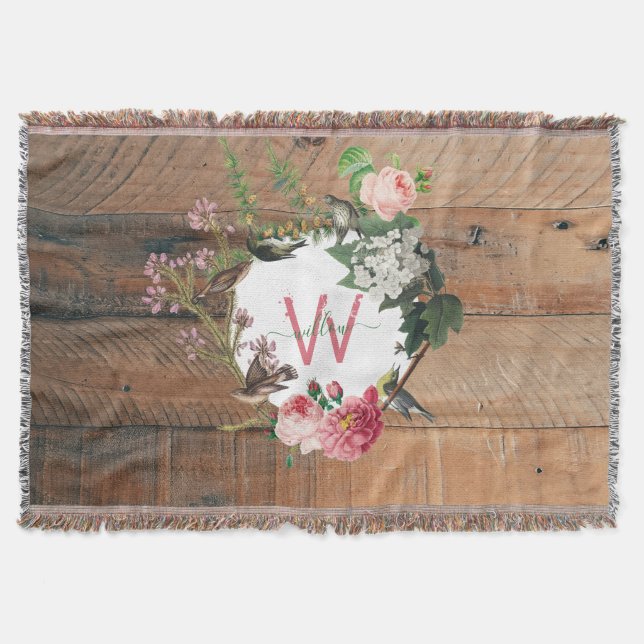 Couverture Fleurs Vintages en bois rustique monogrammé (Devant)