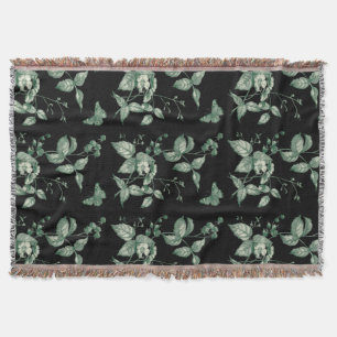 Couverture Fleurs vintages et papillon verts et noirs