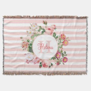 Couverture Fleurs vintages Pink Stripes Monogramme