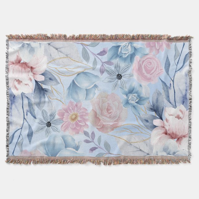 Couverture Floral Bleu Et Rose Marine (Devant)