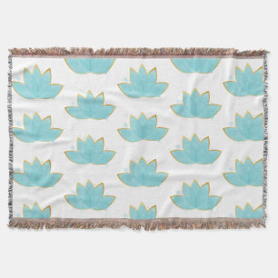 Couverture Floral Lotus Aquarelle Mer Bleu & Faux Or