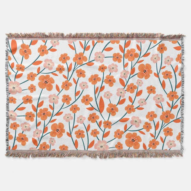 Couverture Floral Orange Pastel Blanc sans couture (Devant)