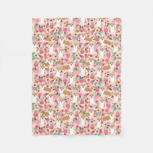 Couverture florale de corgi - rose (Devant)