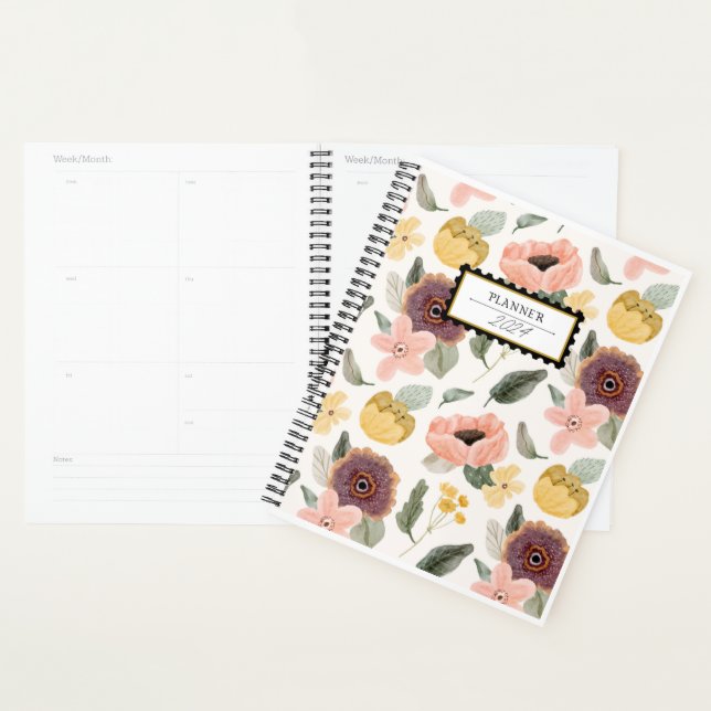 Couverture florale moderne Planificateur hebdomada (Devant avec enveloppe)