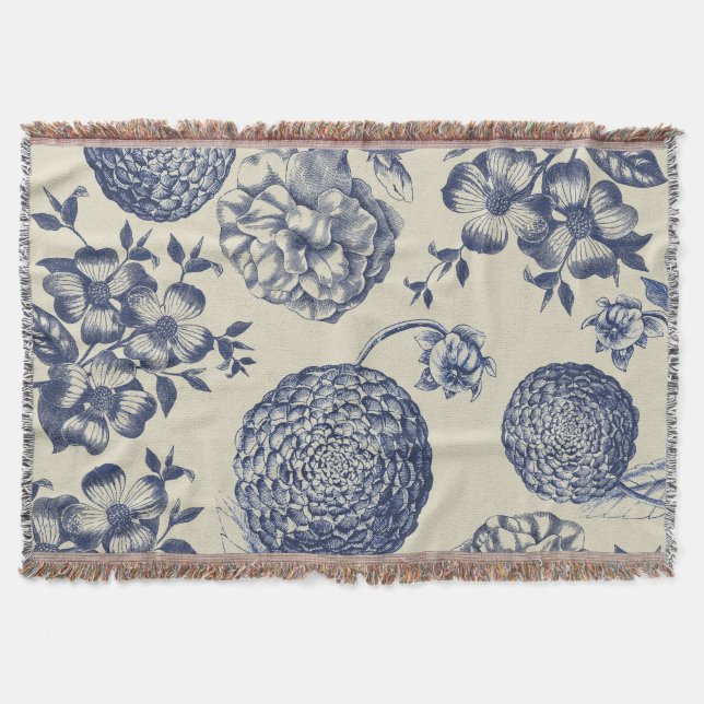 Couverture Flore d'impression florale de fleurs bleues antiqu (Devant)