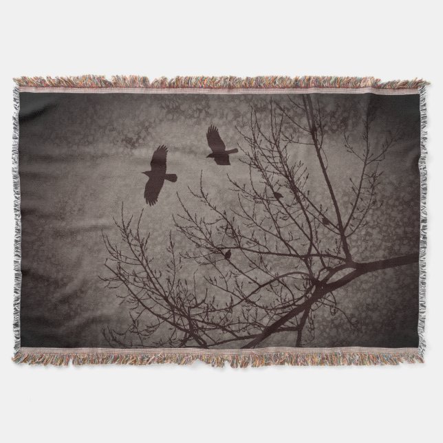 Couverture Flying Crows Arbre Branches Oiseaux Gothique (Devant)