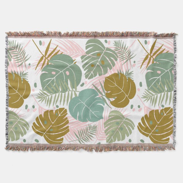 Couverture Foliage Tropical - Motif Monstère Et Feuille De Pa (Devant)