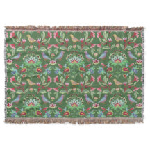 Folk Art Floral avec des oiseaux sur Green Throw