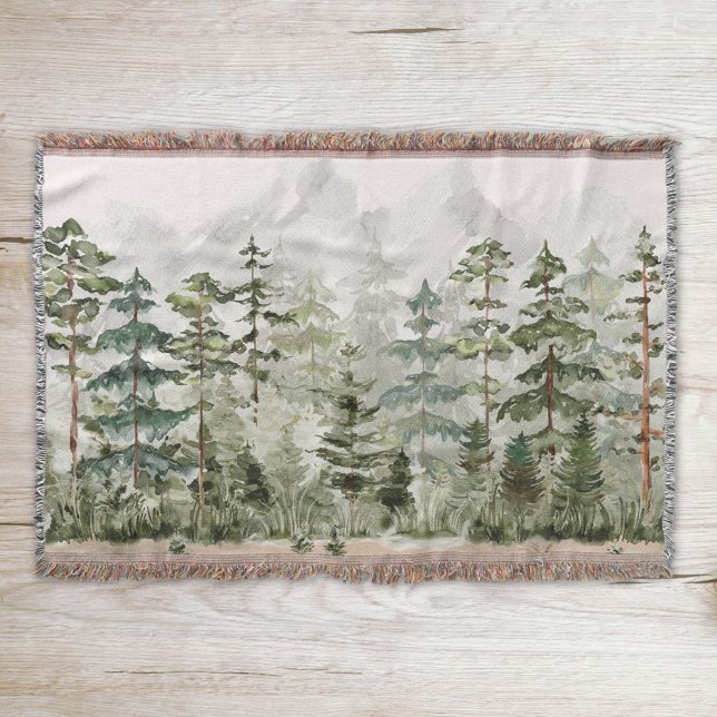 Couverture Forêt Verte Rustique Aquarelle (Close up on wood)