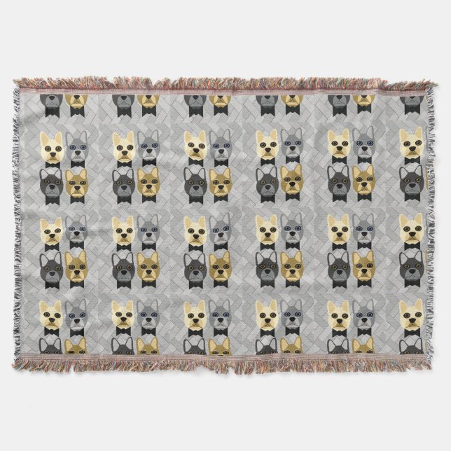 Couverture French Bulldogs Herringbone Grey (Devant)