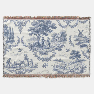 Couverture French Country - Blue & Cream Toile Countryside