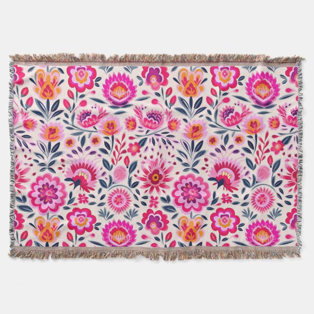 Couverture Fuchsia Fleurs Mexicaines Motif Colorful Fun (Devant)