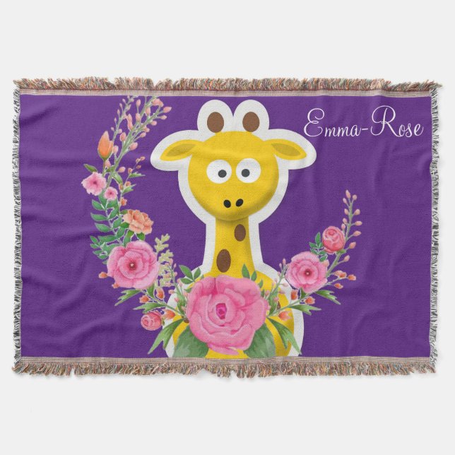 Couverture Giraffe Florale Roses Roses Roses Violettes Jeu (Devant)