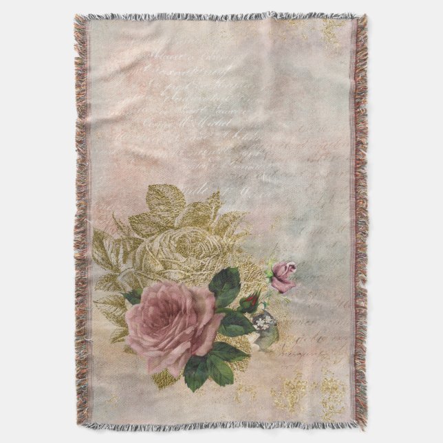 Couverture Glam Steampunk | Rose rose et or Rustique Floral (devant Vertical)