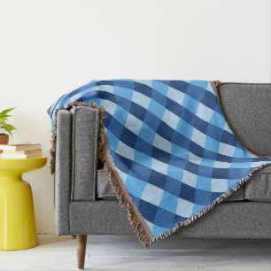 Couverture Grand Buffalo Check, tons bleu denim