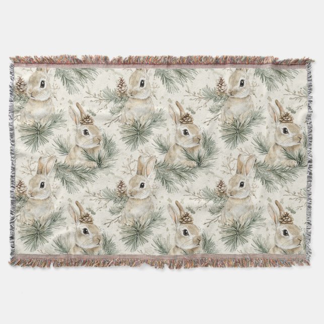 Couverture Green Pine Cones Bunny Rabbits Christmas (Devant)