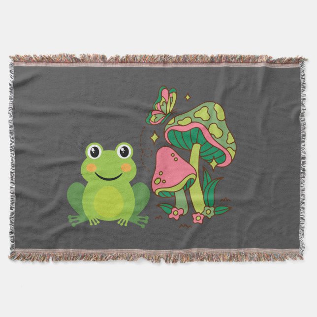Couverture grenouille mignonne, champignons et papillon (Devant)