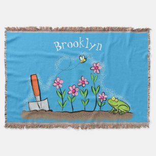 Couverture Grenouille mignonne et abeille dans le jardin dess