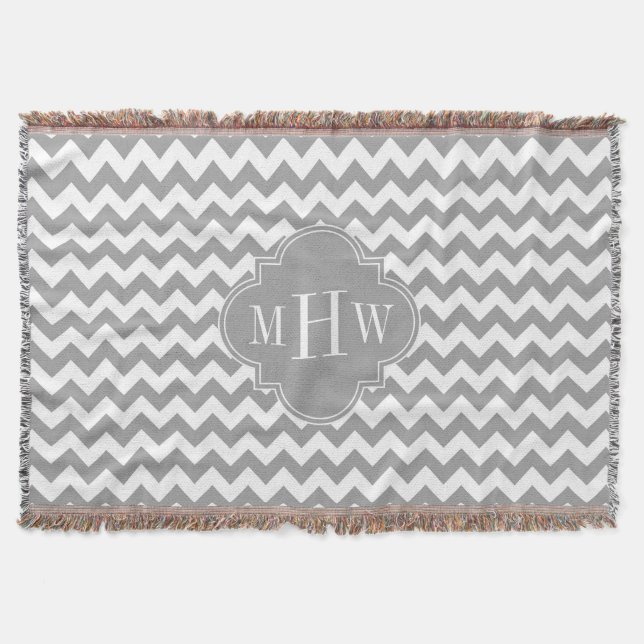 Couverture Grey What Chevron Dk Gris Quatrefoil 3 Monogramme (Devant)
