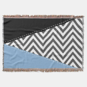 Couverture Gris Zigzag, Gris Chevron, Motif Zigzag, Bleu