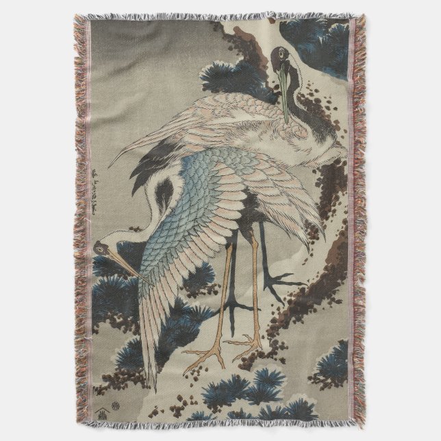 Couverture Grues sur un pin couvert de neige Hokusai (devant Vertical)