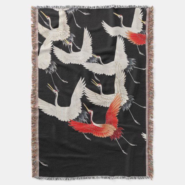 Couverture Grues volantes : Japonais Bird Kimono Art (devant Vertical)