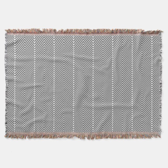 Couverture Herringbone Gris et blanc Motif moderne (Devant)
