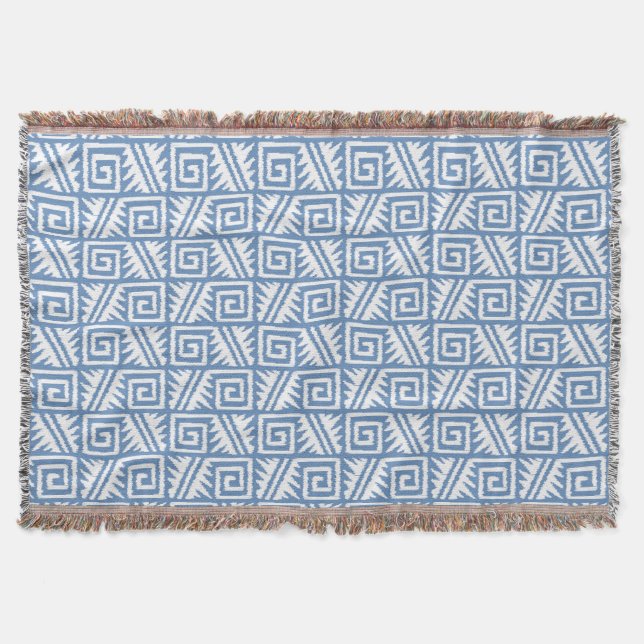 Couverture Ikat Aztec Tribal - Ciel bleu et blanc (Devant)