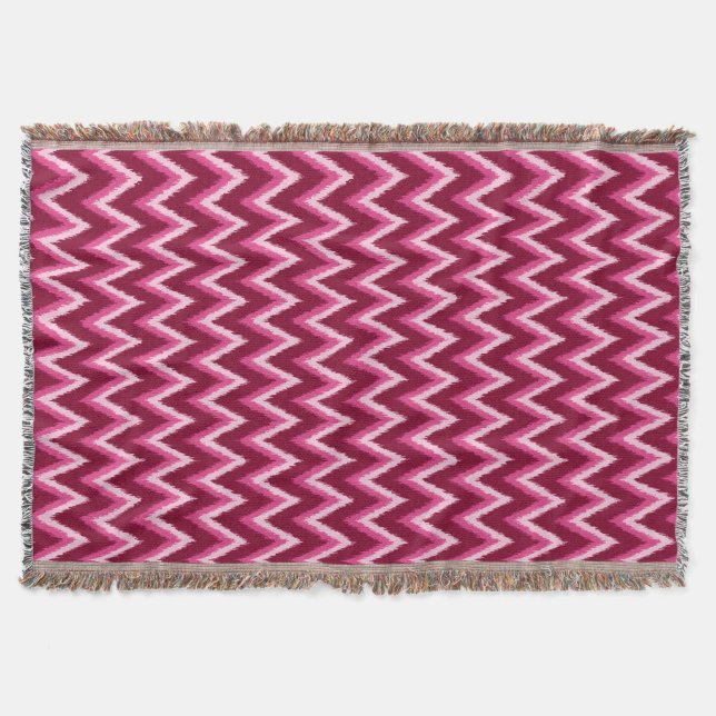 Couverture Ikat Chevron Stripes - Burqundy, Rose et rose (Devant)