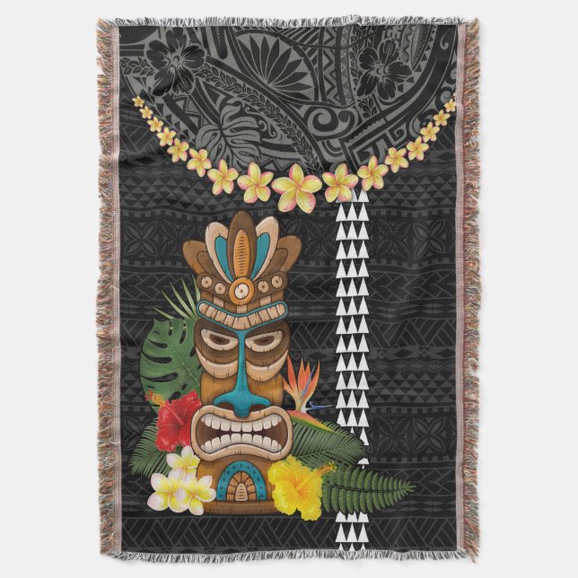 Couverture Île Hawaii Plumeria Lei Blanket Tiki et Kakau (devant Vertical)