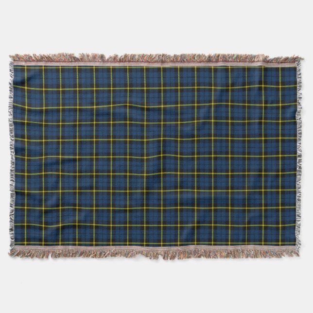 Couverture Impression plaid bleu, bande jaune noir (Devant)