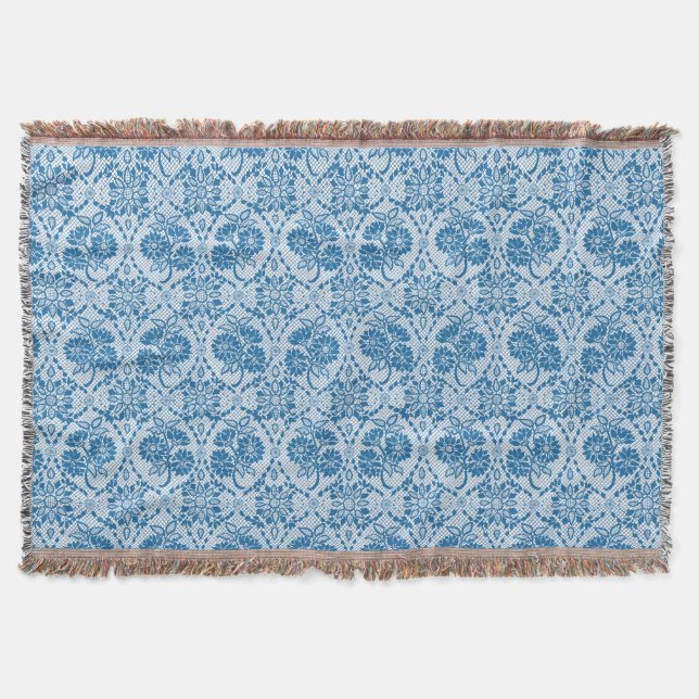 Couverture Indigo Blue Floral Faux Lace Motif (Devant)