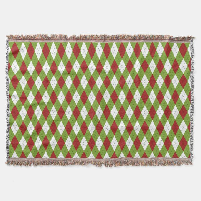 Couverture Jacquard rouge et vert de Noël Motif arlequin (Devant)