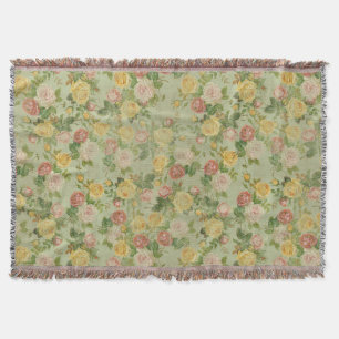 Couverture Jardin vintage Floral Rose Rose/Vert Pays